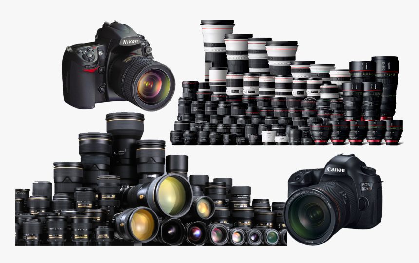 Nikon And Canon Cameras And Lenses, HD Png Download, Free Download