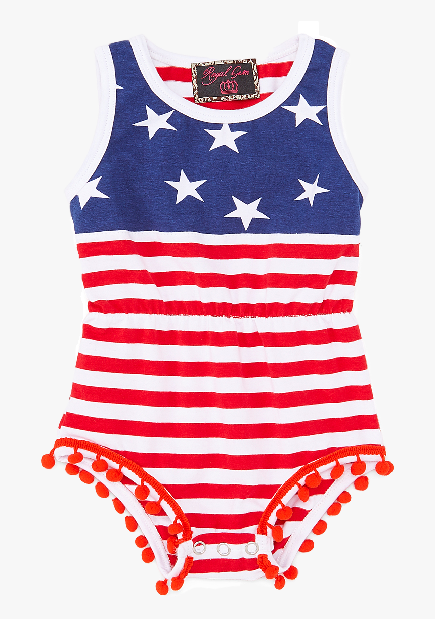 Red & Blue Stars & Stripes Pom-pom Romper - Maillot, HD Png Download ...