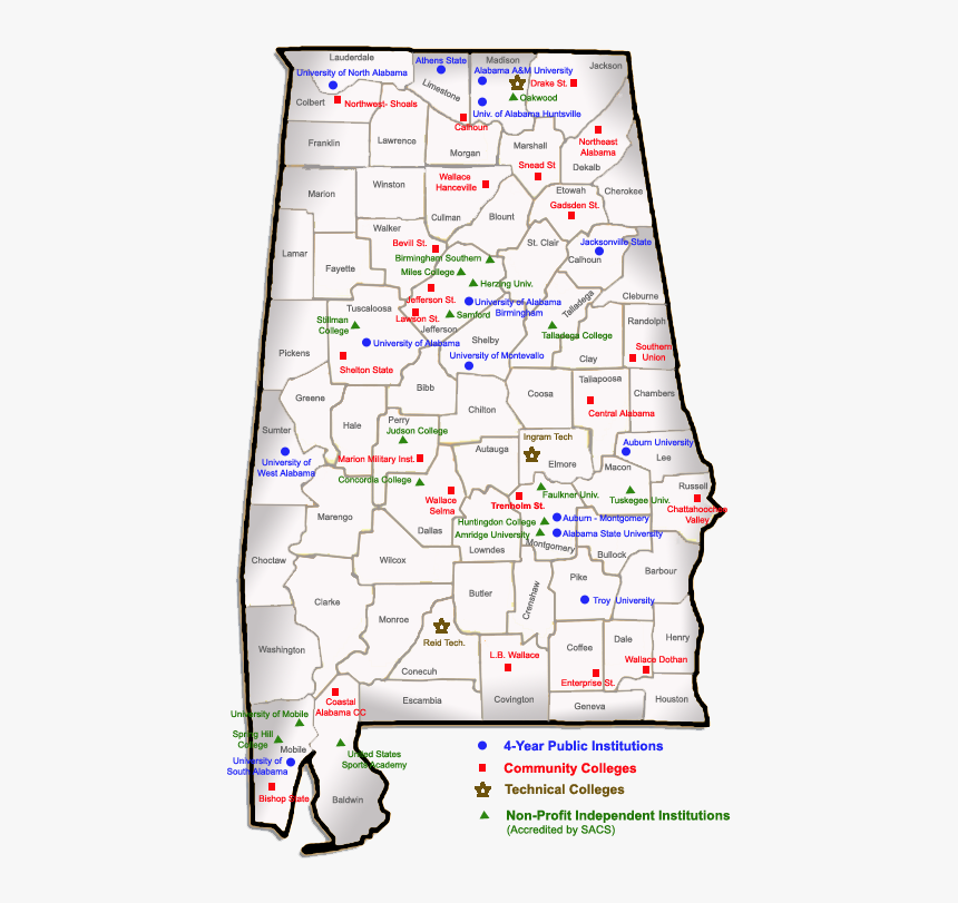 Alabama Institution Map - Map Of Colleges In Alabama, HD Png Download, Free Download