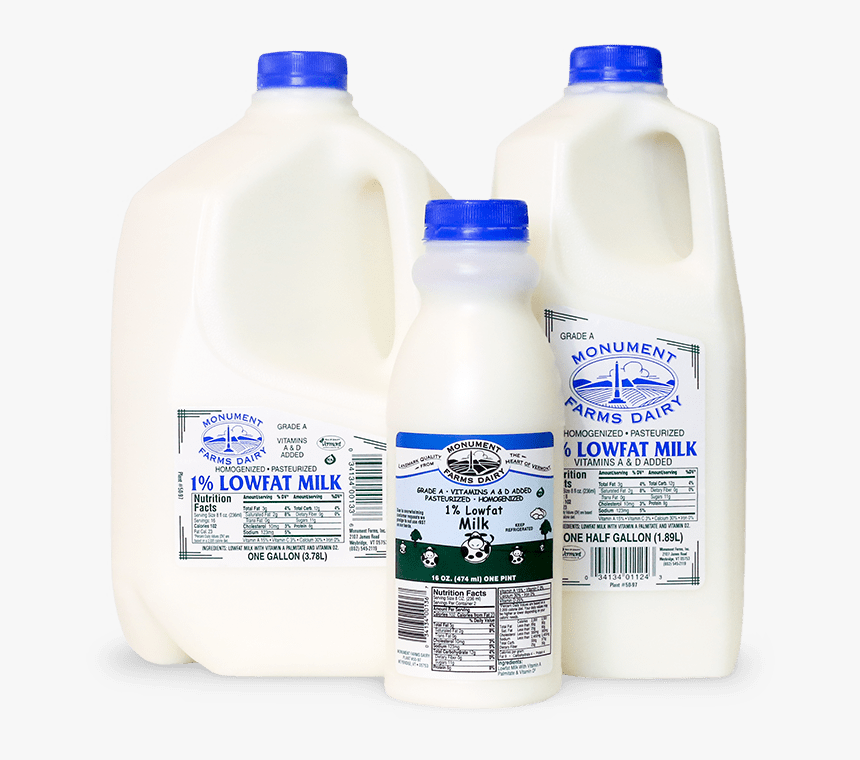 A Pint, Half Gallon, And Gallon Jug Of Monument Farms - 4 Pints Milk Gallon, HD Png Download, Free Download