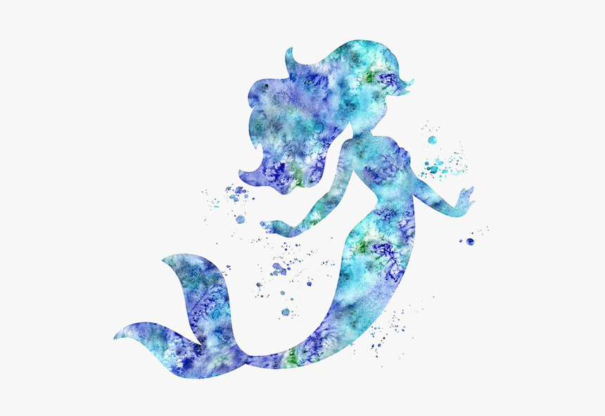 Silhouette Ariel Cinderella Watercolor Printing Painting - Watercolor Mermaid Clipart, HD Png Download, Free Download