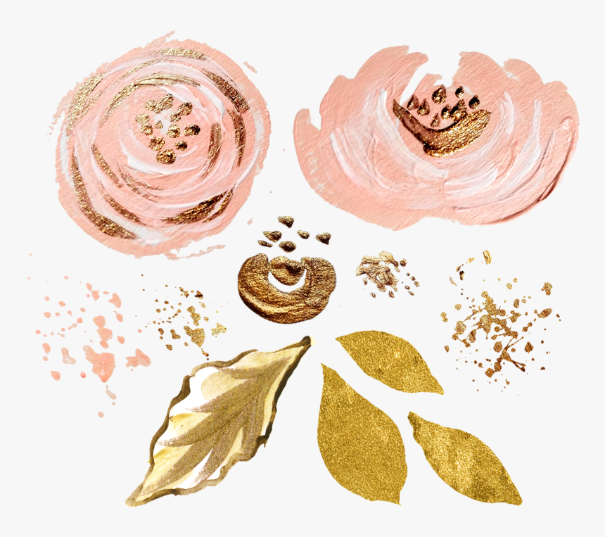 Pink Gold Watercolor Plant Ink Paint Flowers Freetoedit - Watercolor Gold Flower Png, Transparent Png, Free Download