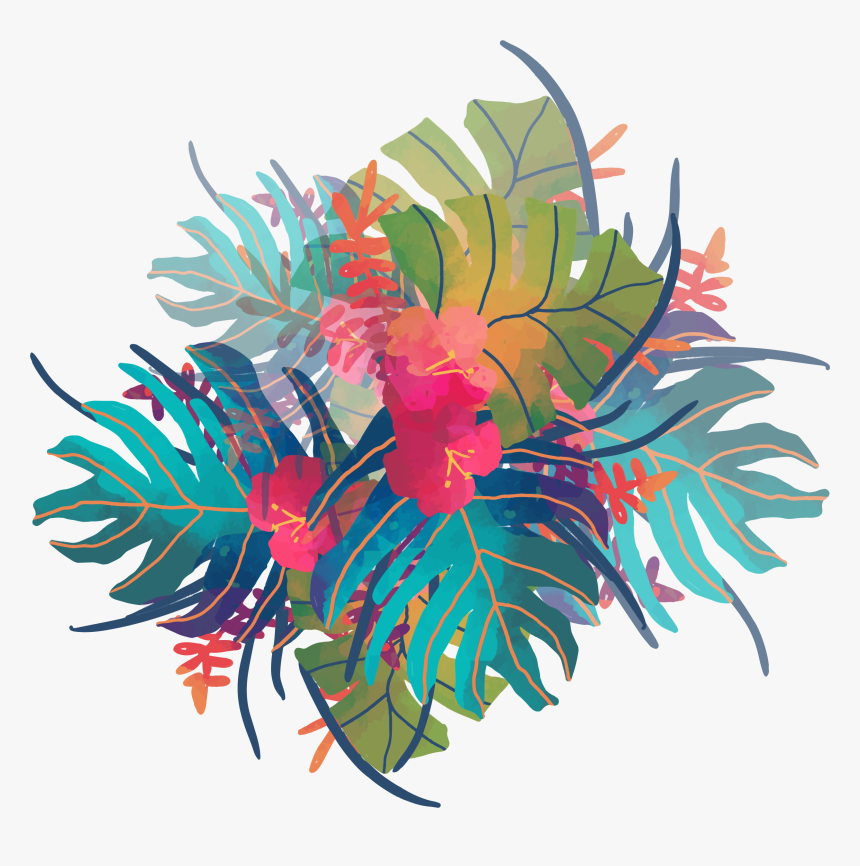 Watercolor Tropics Plants Painting Tropical Png Download - Watercolor Tropical Flowers Png, Transparent Png, Free Download