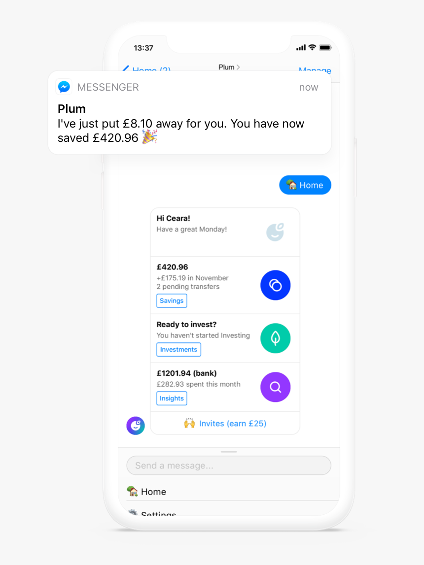 Plum In Facebook Messenger - Plum Saving App, HD Png Download, Free Download