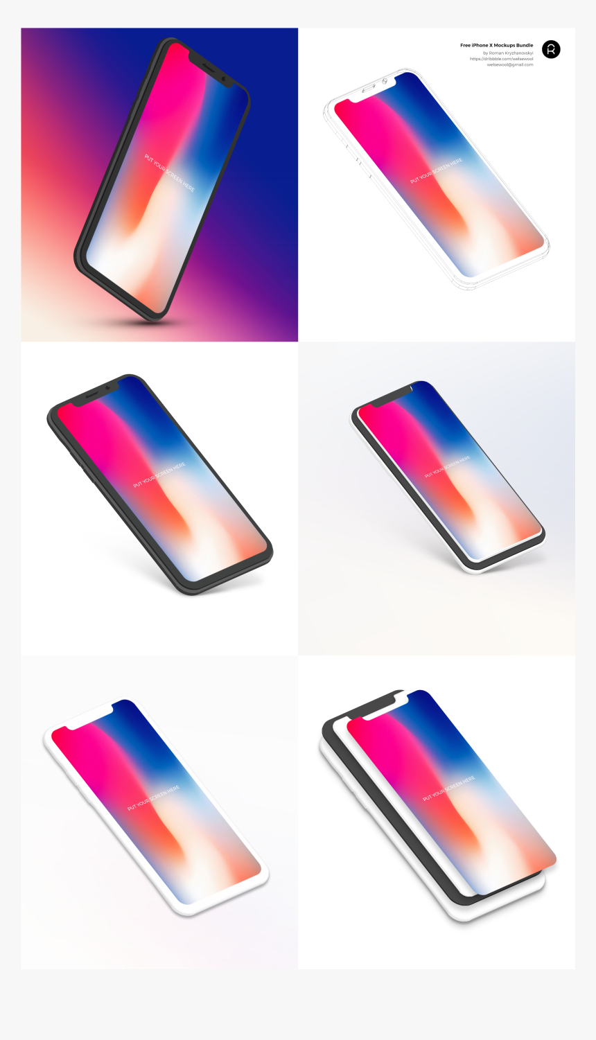 Iphone X Mockups Bundle By Roman Kryzhanovskyi - Mockup Iphone X Perspective, HD Png Download, Free Download