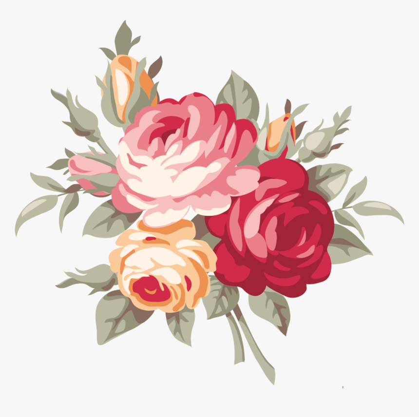 Flower Design Royalty Free - Vintage Rose Flower Vector, HD Png Download, Free Download
