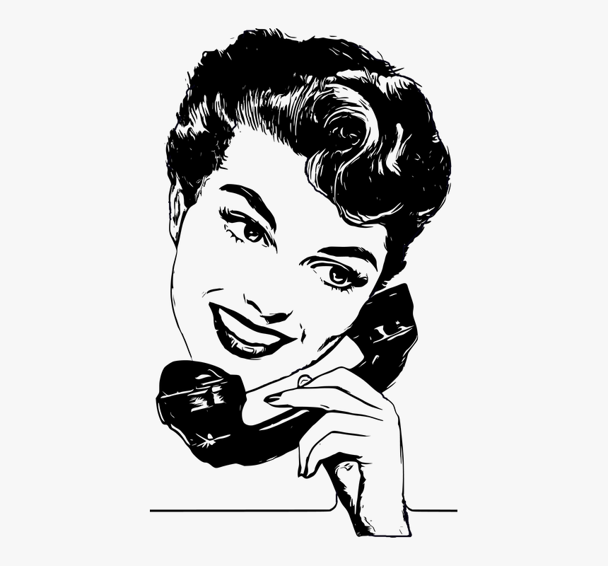 Woman, Girl, Phone, Retro, Vintage, Beauty, Female - Illustration, HD Png Download, Free Download