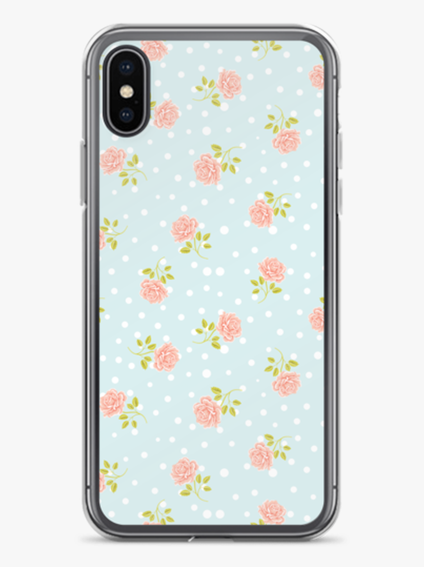 Pink Rose On Blue Polka Dot Iphone Case - Mobile Phone, HD Png Download, Free Download