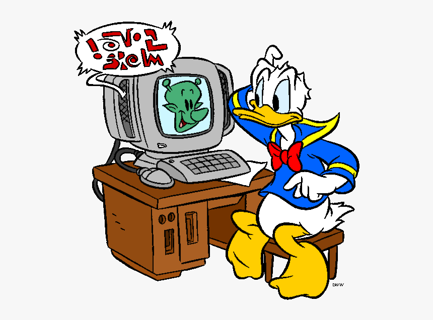 Computer Clipart Tired - Donald Duck On A Computer, HD Png Download, Free Download