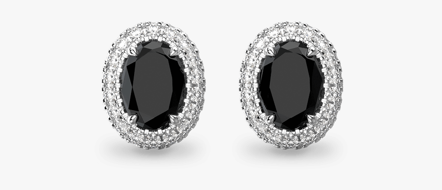 Black Diamond Oval Halo Earrings - Earrings, HD Png Download, Free Download