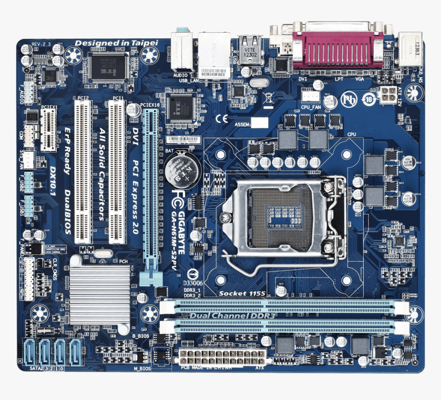 Intel Lga 1155 Motherboard Cpu Socket Land Grid Array - Gigabyte Ga H61m S2p, HD Png Download, Free Download