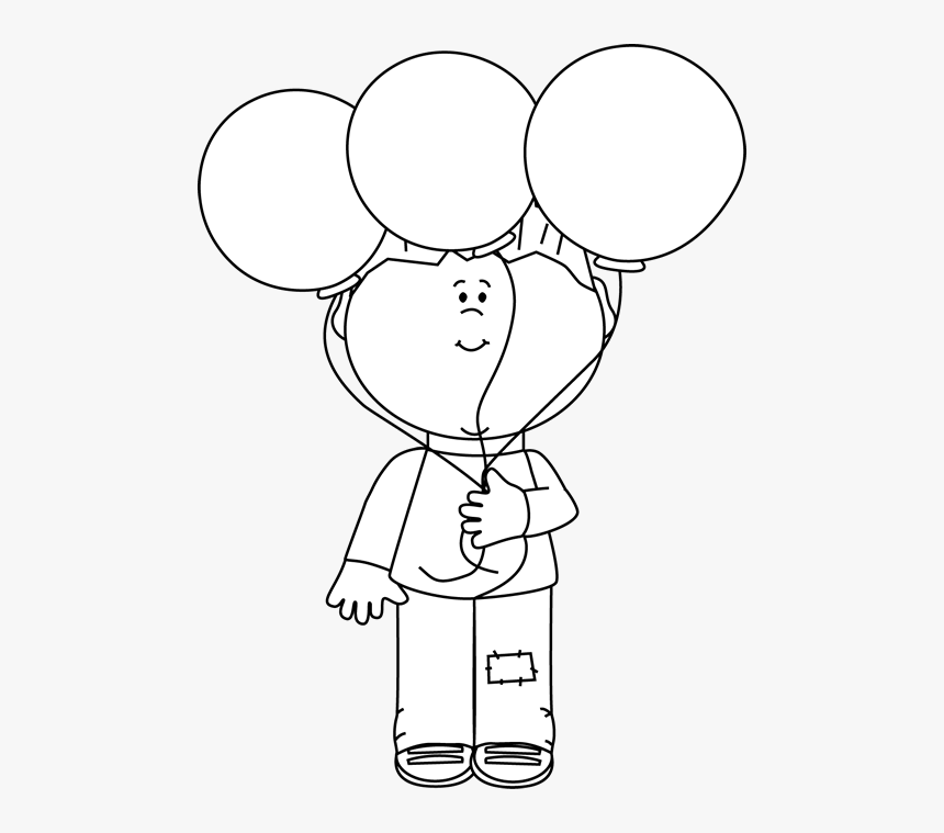 Little Boy Balloons Clip - Boy With Balloons Clipart Black And White, HD Png Download, Free Download