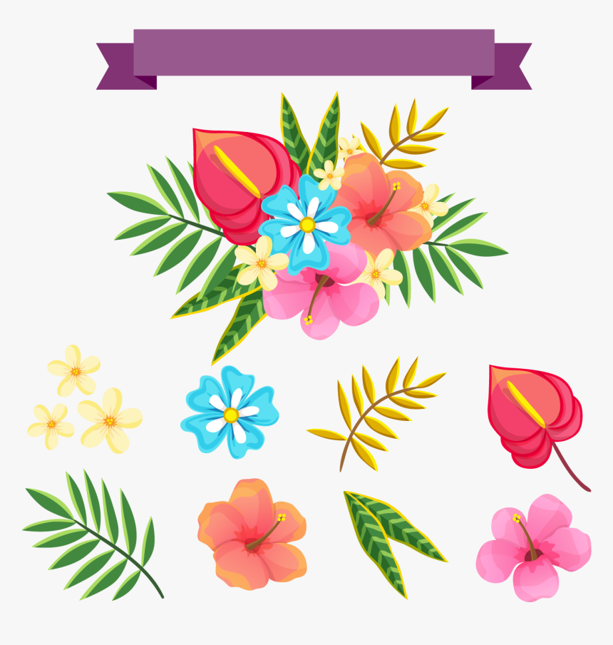 Tropical Flowers Pattern Png - Tropical Flower Vector Png, Transparent Png, Free Download