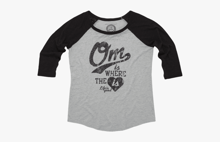 Women"s Om Is Where The Heart Is Baseball Burnout Tee - Long-sleeved T-shirt, HD Png Download, Free Download