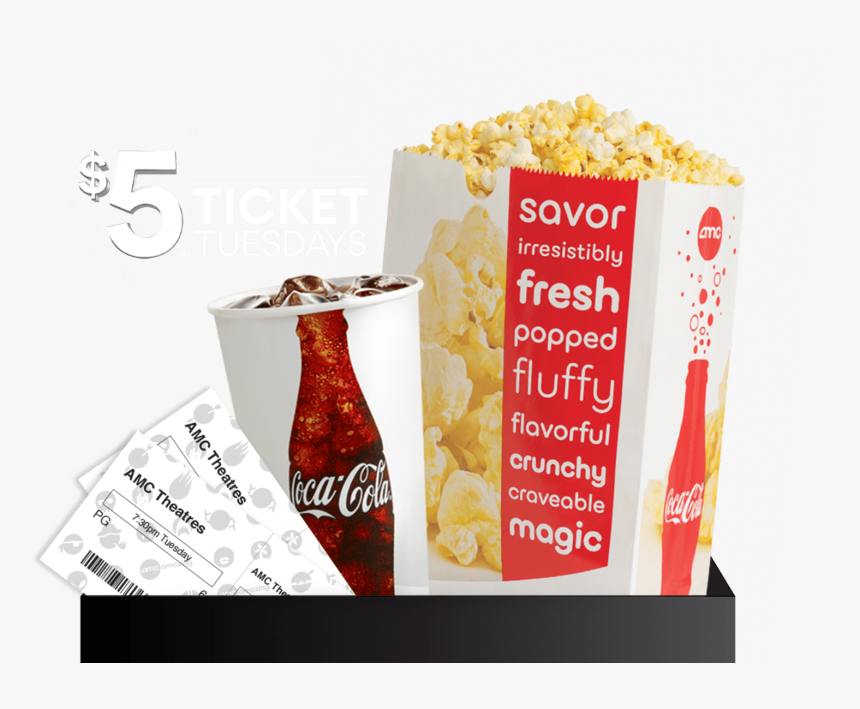 Amc Offers $5 Movie Tickets Through Oct - Amc Free Popcorn And Drink, HD Png Download, Free Download