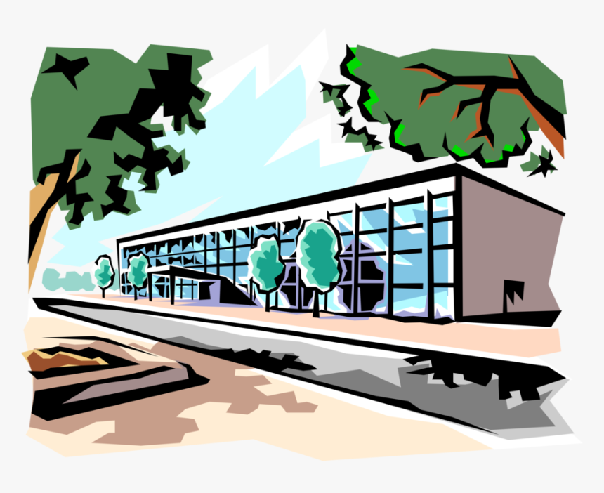 Vector Illustration Of Urban Office Building With Trees - Office Building Clip Art, HD Png Download, Free Download