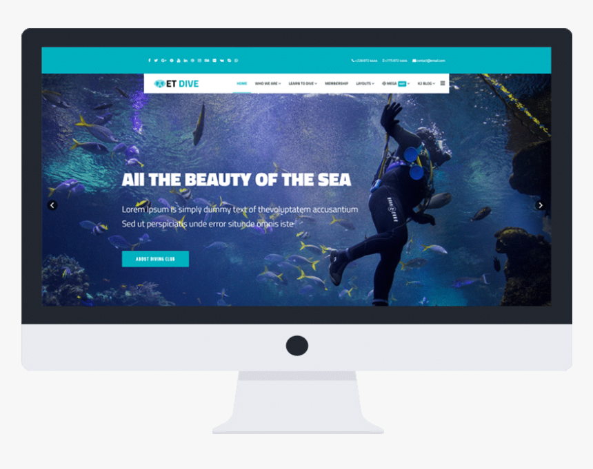 Et Dive Free Responsive Joomla Template Desktop - Joomla, HD Png Download, Free Download