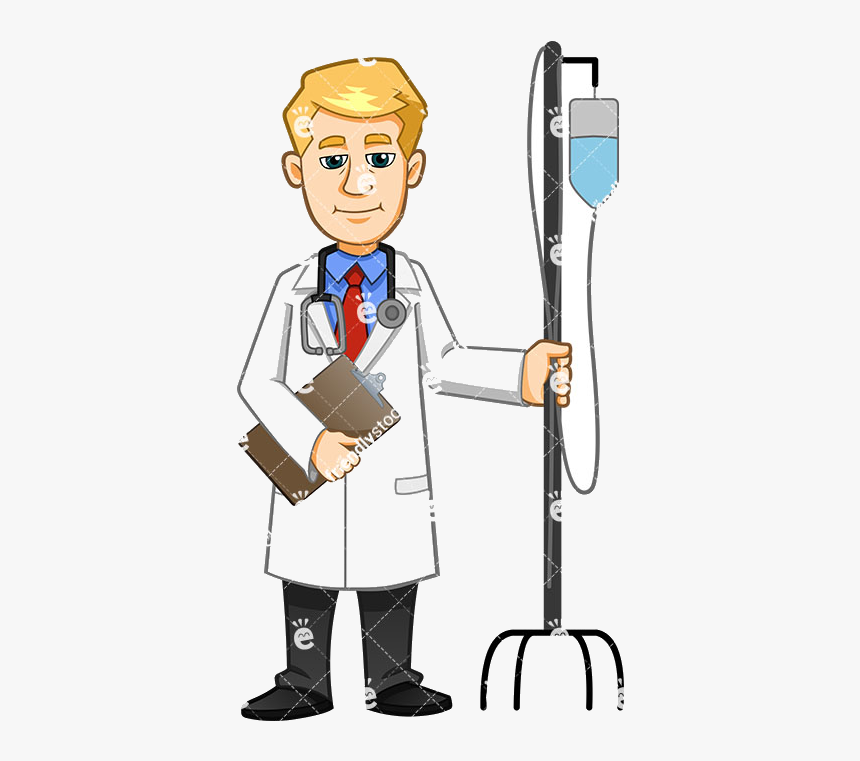 Doctor A Male Carrying Holding An Iv Stand And Medical - Doctor Clipart, HD Png Download, Free Download