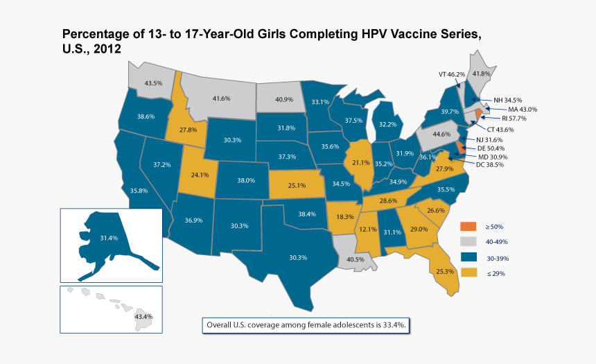 Percentage Of 13 To 17 Year Old Girls Completing Hpv - Us Election Map Results 2016, HD Png Download, Free Download