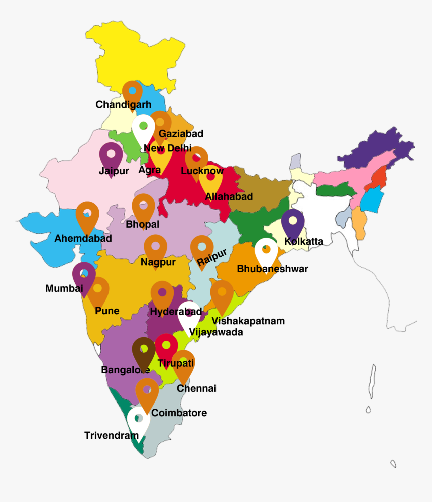 India State Name List , Png Download - Colorful Map Of India, Transparent Png, Free Download