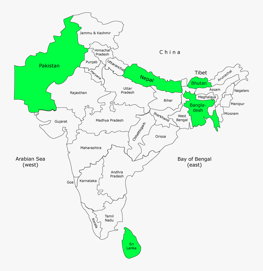 Administrative Map Of India - Indian Subcontinent Map Outline, HD Png Download, Free Download