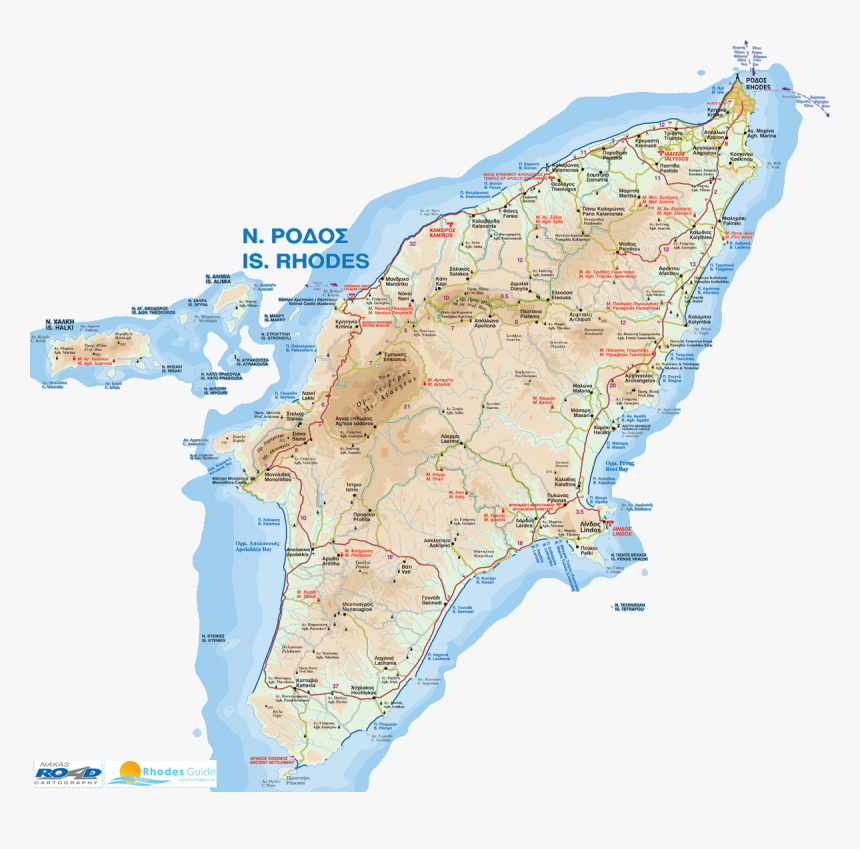 Map Of Rhodes Detailed, HD Png Download, Free Download
