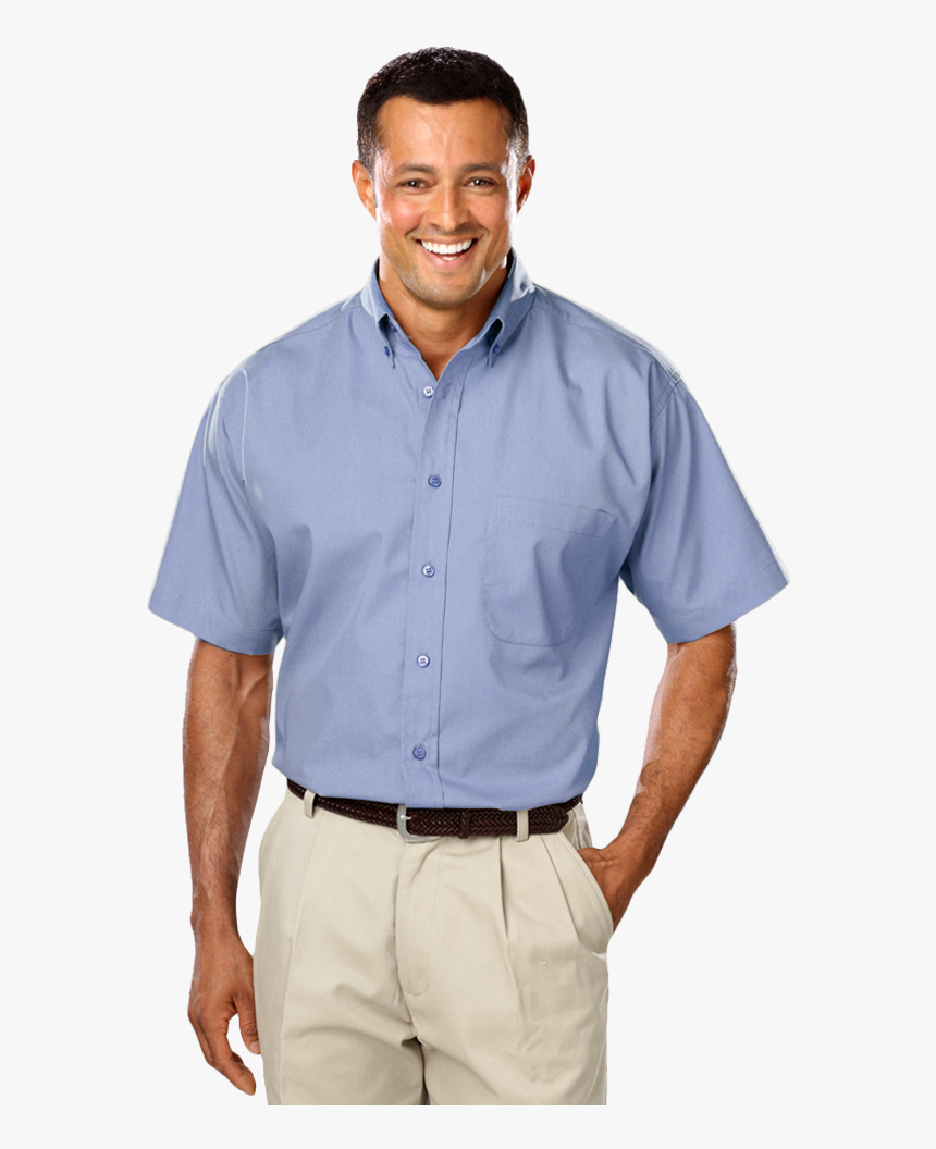 Mens Short Sleeve Easy Care Poplin With Matching Buttons - Blue Generation, HD Png Download, Free Download