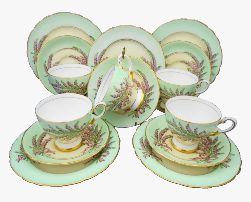 15 Pc Tuscan Pink Ribbon Green Tea Cup And Saucer Trio - Saucer, HD Png Download, Free Download