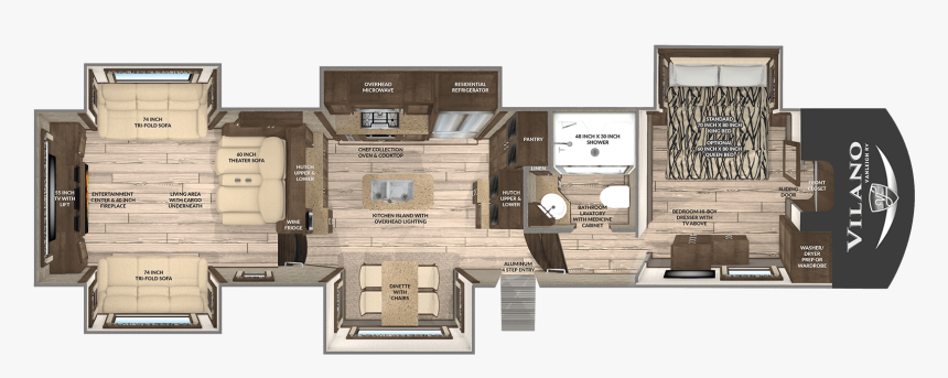 The Vilano Floorplan - 2019 Vanleigh Vilano 385rd, HD Png Download, Free Download