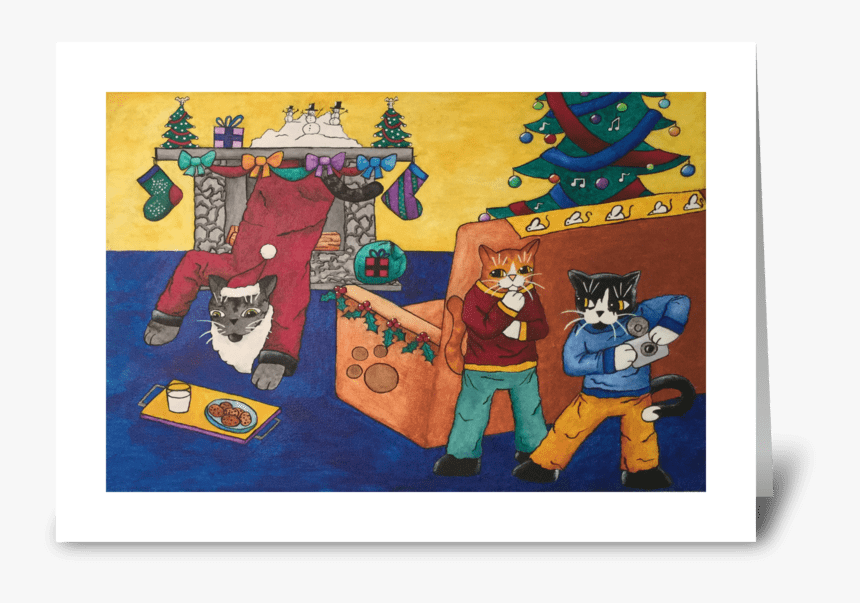 Christmas Santa Surprise Cats Greeting Card - Cartoon, HD Png Download, Free Download