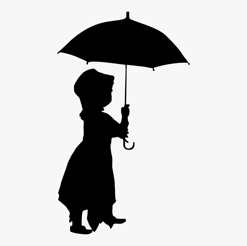 Little Girl With Umbrella Silhouette - Boy With Umbrella Silhouette, HD Png Download, Free Download