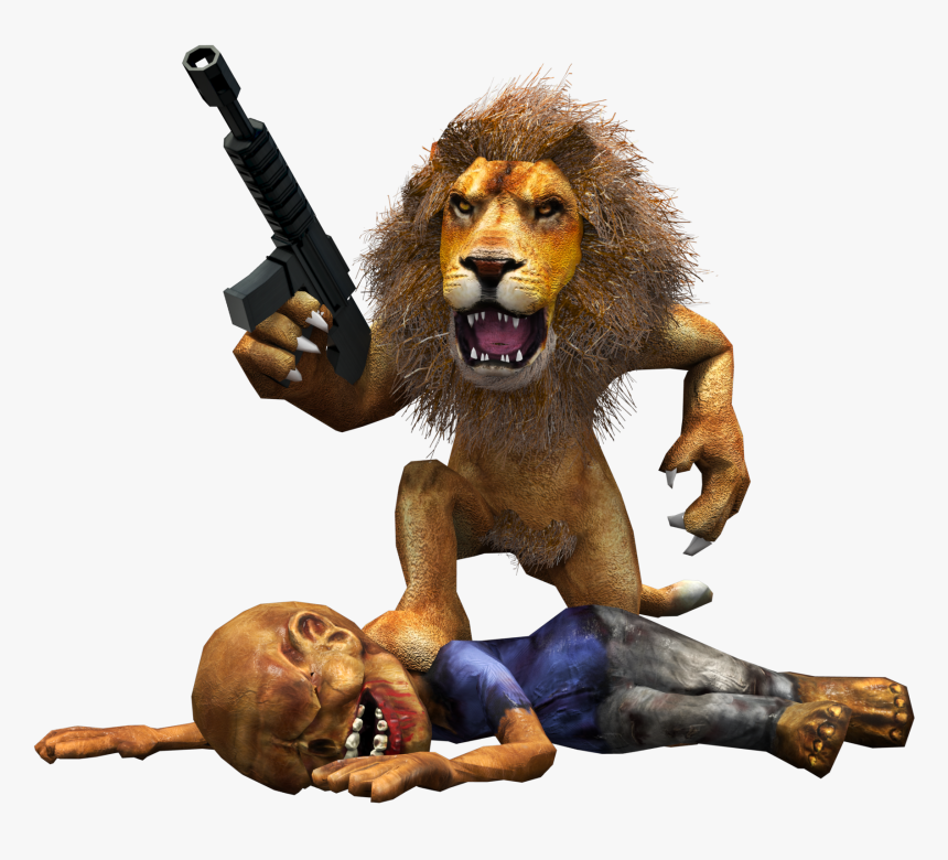 Cartoon Lion With Gun, HD Png Download, Free Download