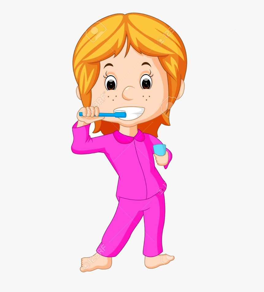 Brush Teeth Happy Cute Girl Brushing Royalty Free Cliparts - Clip Art Of Girl Brushing Teeth, HD Png Download, Free Download
