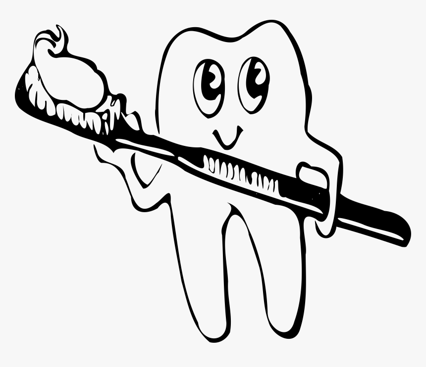 Teeth With Brush Clipart - Brush Teeth Clipart Black And White, HD Png Download, Free Download