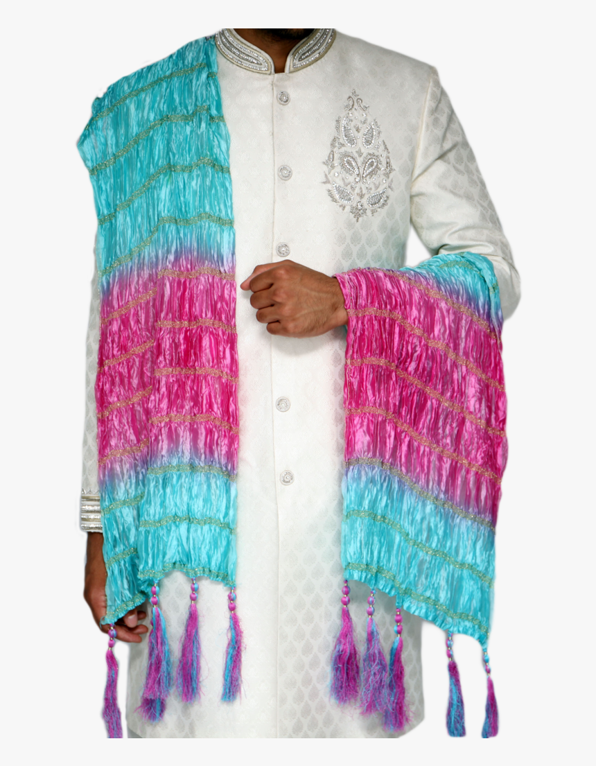 Blue, Pink And Gold Sherwani Scarf - Wool, HD Png Download, Free Download