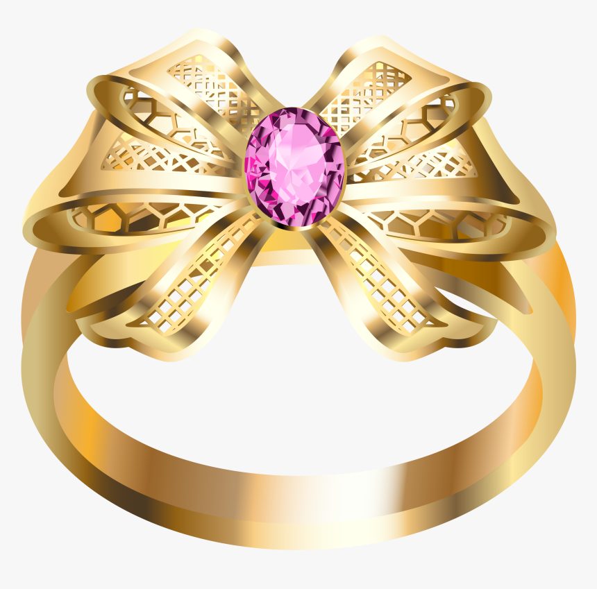 Pink And Diamond Jewellery Gold Bow Earring Clipart - Ring, HD Png Download, Free Download