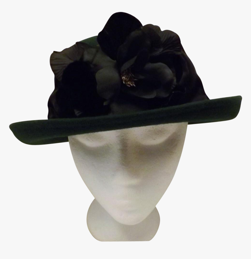 Hunter Green Bowler Derby Women"s Hat With Black Flower - Flower, HD Png Download, Free Download