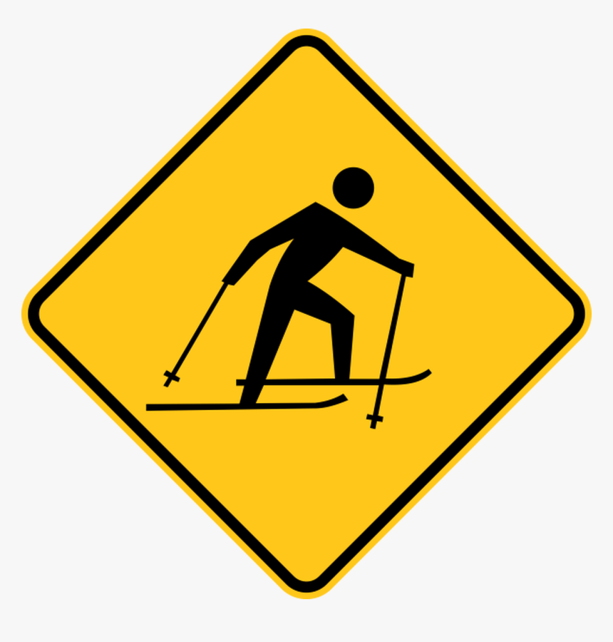 Skier Icon Warning Trail Sign Yellow - Cross Country Skiing Clipart, HD Png Download, Free Download