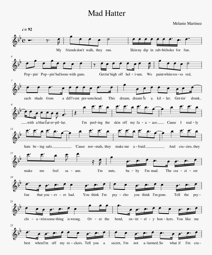 Mad Hatter Violin Sheet Music, HD Png Download, Free Download
