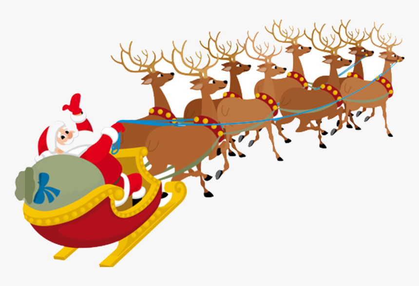 Sleigh Santa Clipart At Free For Personal Transparent - Santa Claus With Reindeer Clipart, HD Png Download, Free Download