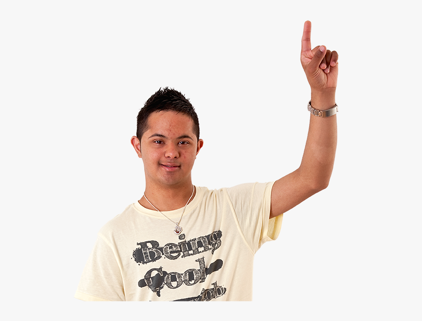 Man With Downs Syndrome With Hand Raised To Ask A Question - Fun, HD Png Download, Free Download