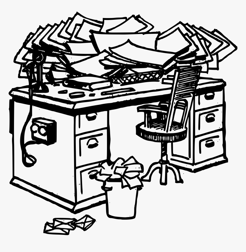 Messy Desk Clipart Black And White, HD Png Download, Free Download
