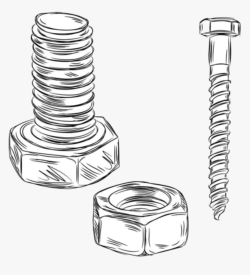 Transparent Nuts And Bolts Clipart Black And White - Drawing Of A Screw, HD Png Download, Free Download