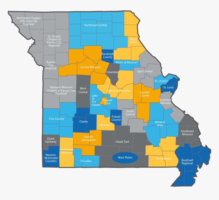 Map Of All Boards/associations In Missouri - Missouri County Map 2019, HD Png Download, Free Download