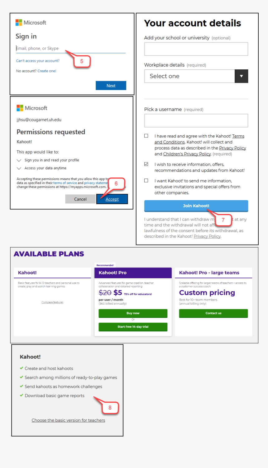 This Image Is For The Tutorials Steps 5 To - Steps To Make A Kahoot Account, HD Png Download, Free Download