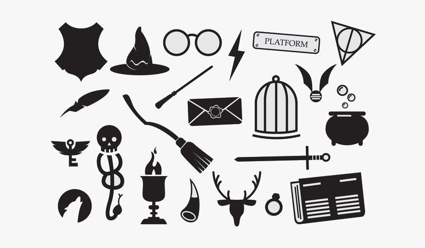 Harry Potter Large Set Of Sorcery Wizard Icons Free - Harry Potter Symbols Broom, HD Png Download, Free Download