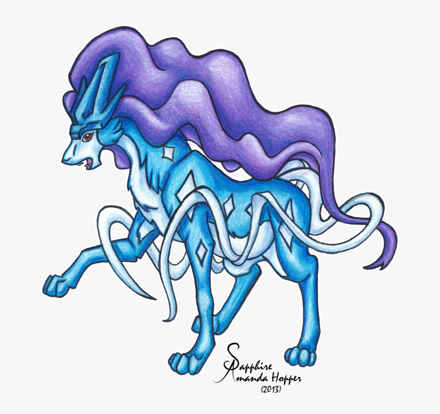 Drawing Phoenix Colored Pencil - Suicune Pokemon Colour Drawing, HD Png Download, Free Download