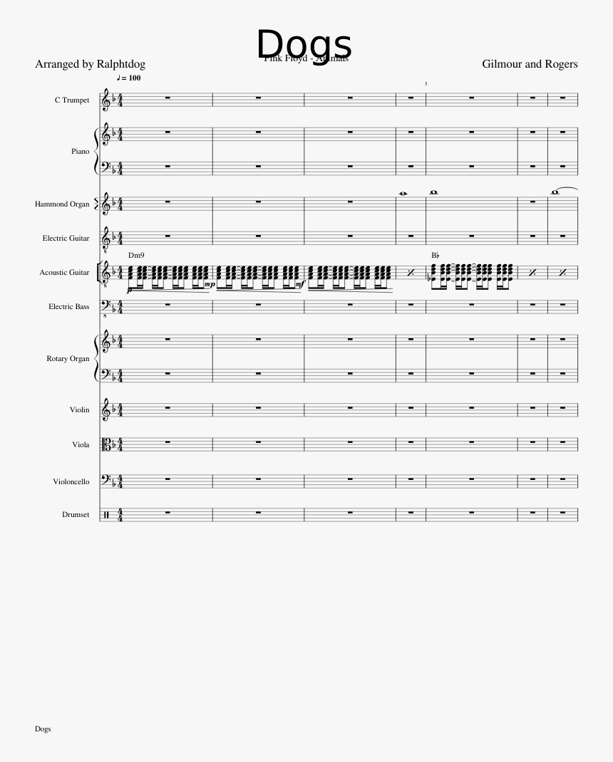 Pink Floyd Dogs Sheet Music, HD Png Download, Free Download