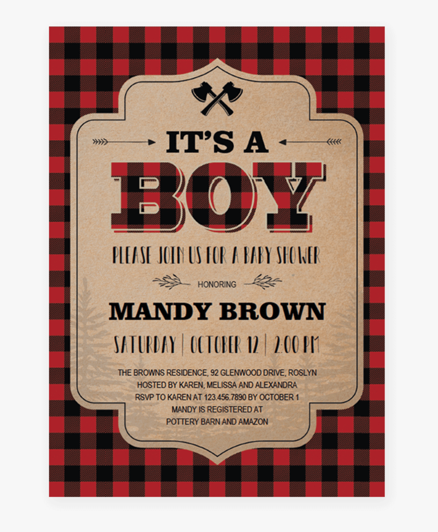 Clip Art Baby Shower Invitation Templates - Baby Boy Baby Shower Red Plaid, HD Png Download, Free Download