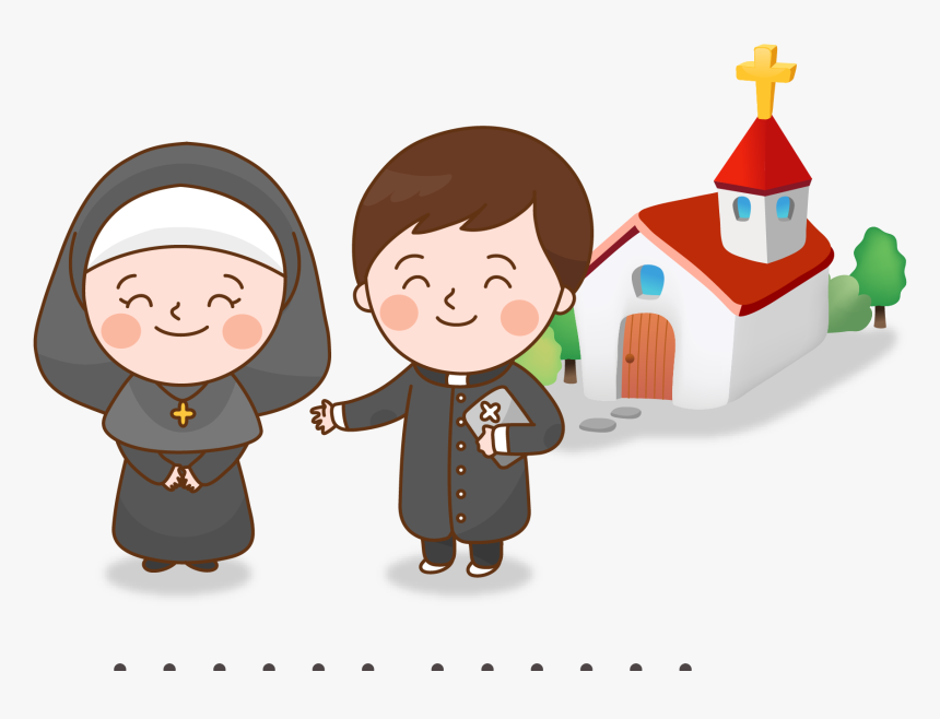 Child Priests Nuns Illustration Church Cartoon Clipart - Nun And Priest Clipart, HD Png Download, Free Download